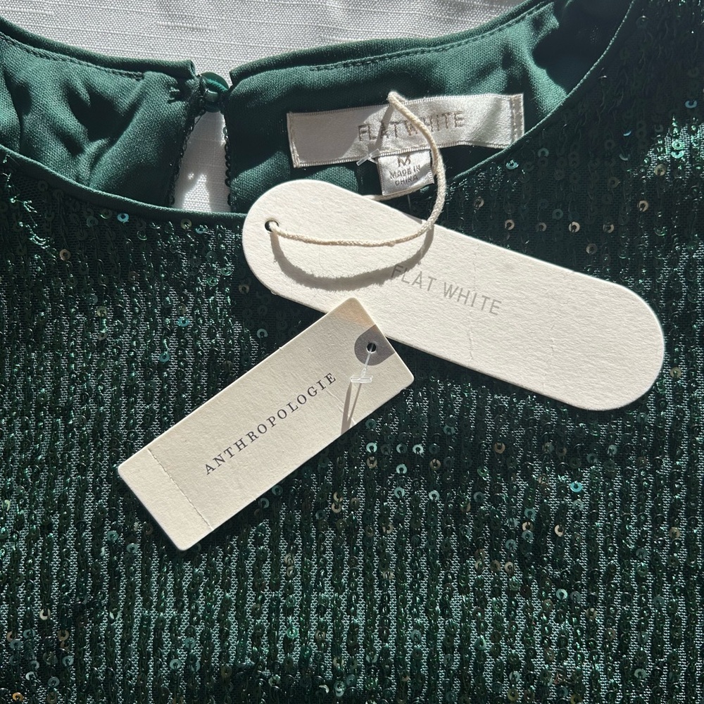 Anthropologie Dark Green Sequin Blouse - Picture 4 of 13